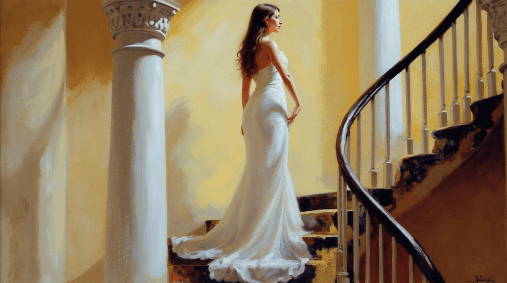 a woman in a simple bridal dress